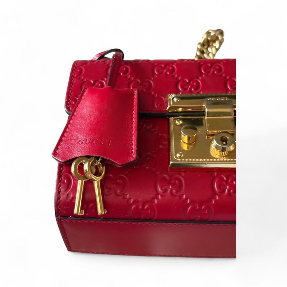 Gucci Padlock chain two way guccissima red leather bag - Picture 3 of 15
